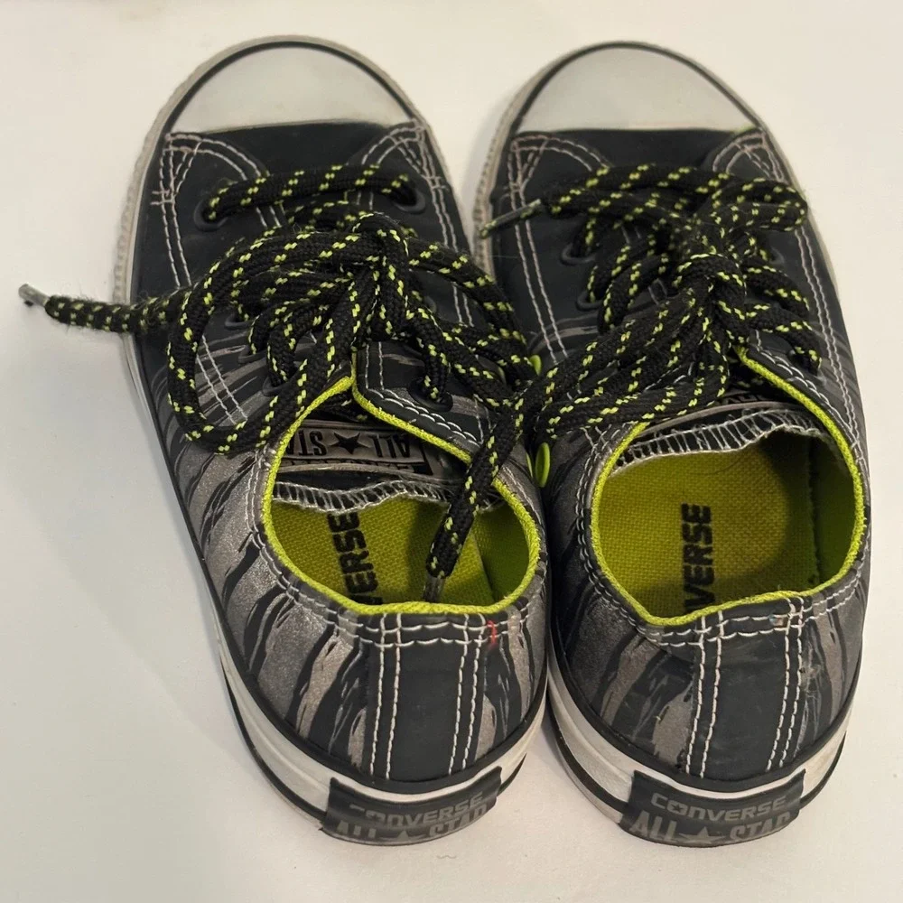 Converse All Star Kids 11.5 Shoes Black Gray‎ Lime Sneakers Low Top Chuck Taylor